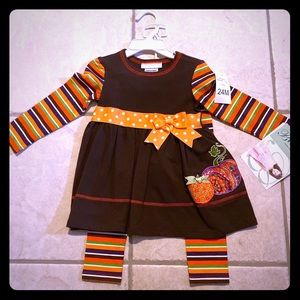 Bonnie Jean Pumpkin Dress & Striped Leggings 24M